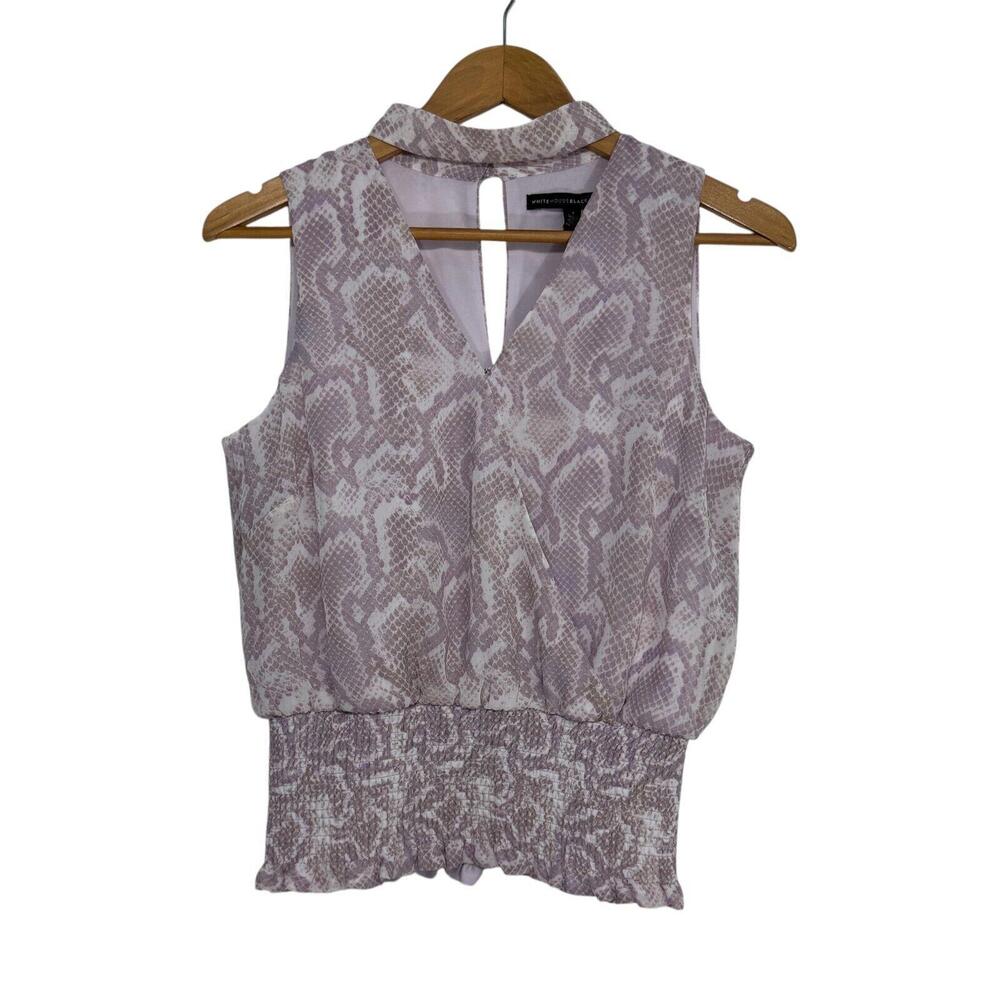 White House Black Market Women’s Size 4 Purple Snake Print Choker Smocked Top